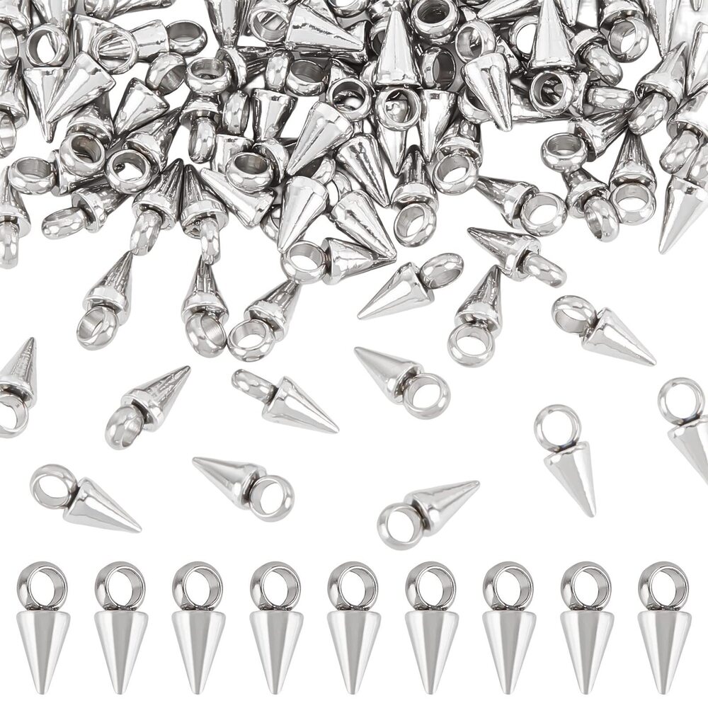 2837 100Pcs Spike Charm Bulk Short Cone Pendants Punk Charms Stainless